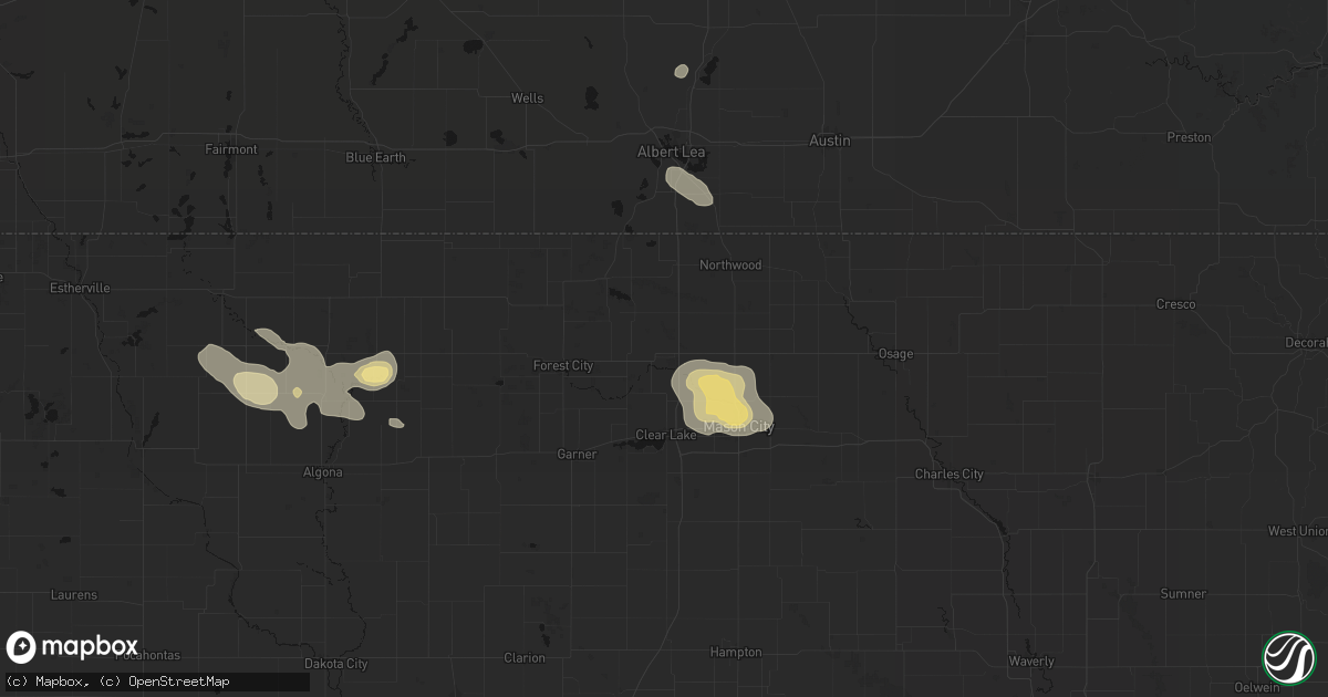 Hail map in Hanlontown, IA on July 20, 2026