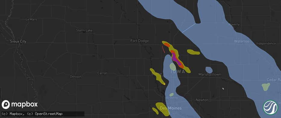 Hail map in Harcourt, IA on July 20, 2026