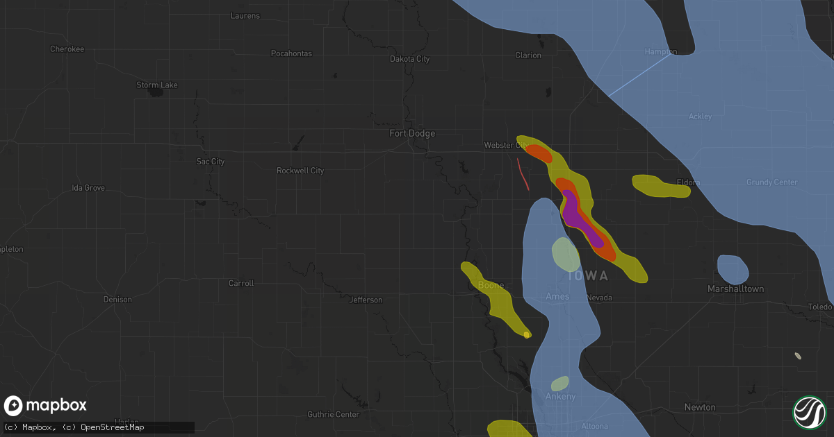 Hail map in Harcourt, IA on July 20, 2026