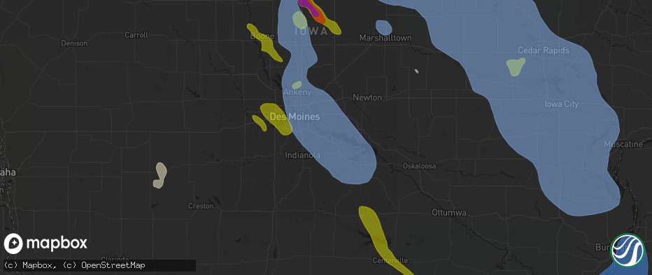 Hail map in Hartford, IA on July 20, 2026