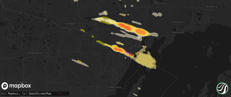 Hail map in Hermansville, MI on July 20, 2026