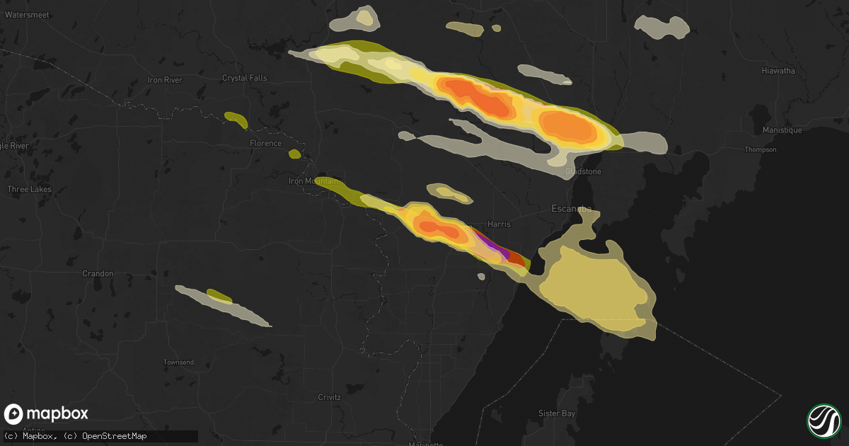 Hail map in Hermansville, MI on July 20, 2026