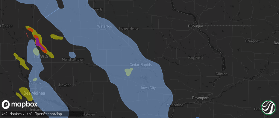 Hail map in Hiawatha, IA on July 20, 2026