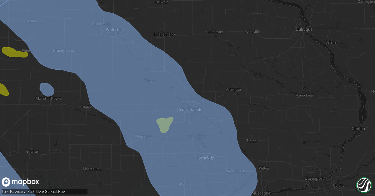 Hail map in Hiawatha, IA on July 20, 2026