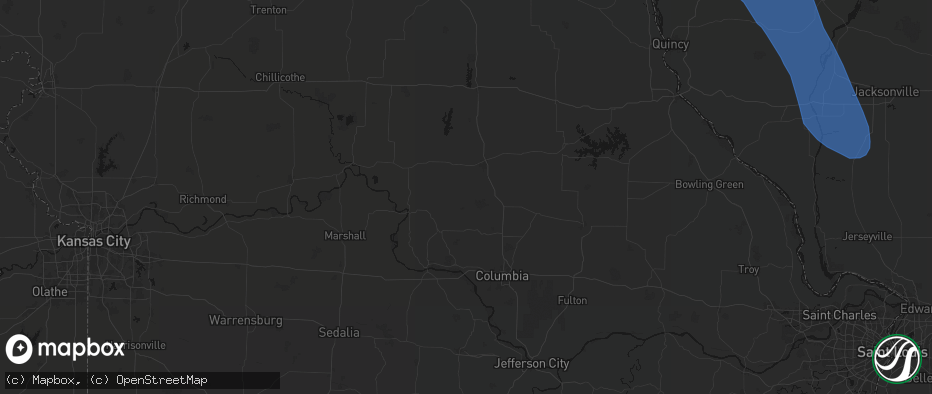 Hail map in Higbee, MO on July 20, 2026