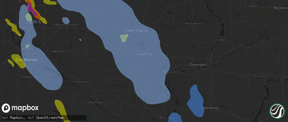 Hail map in Hills, IA on July 20, 2026