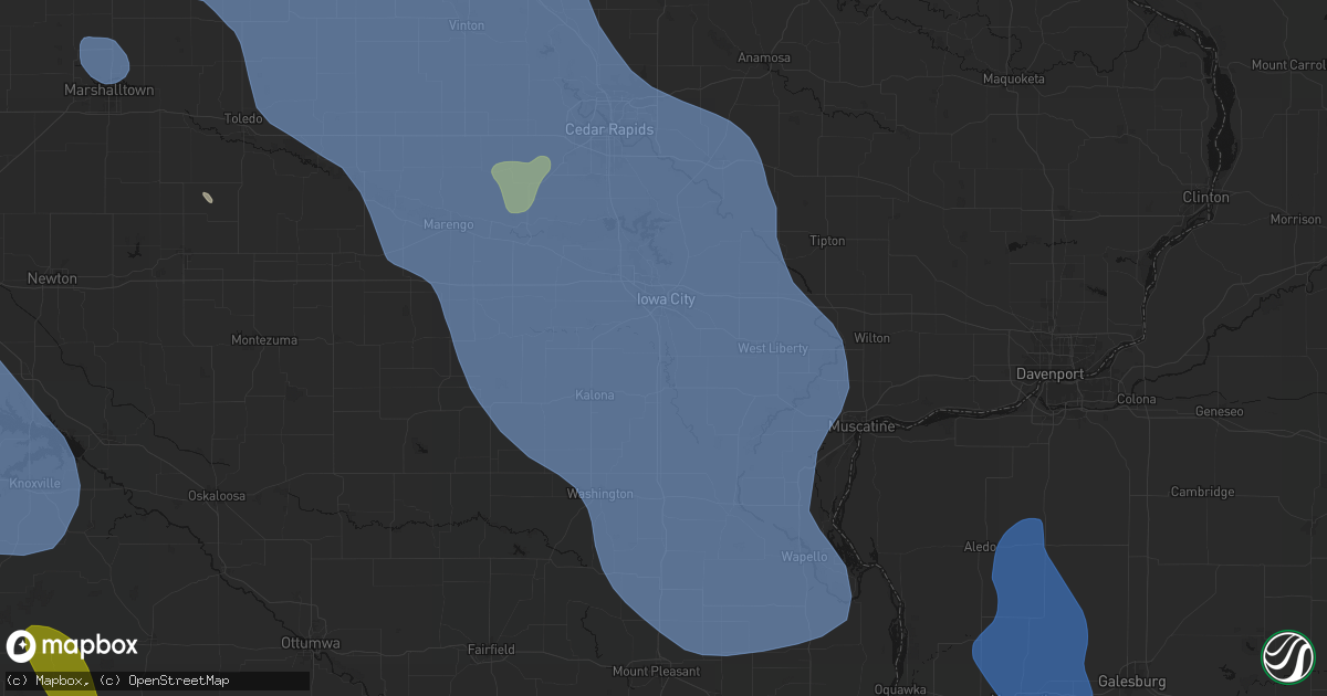 Hail map in Hills, IA on July 20, 2026