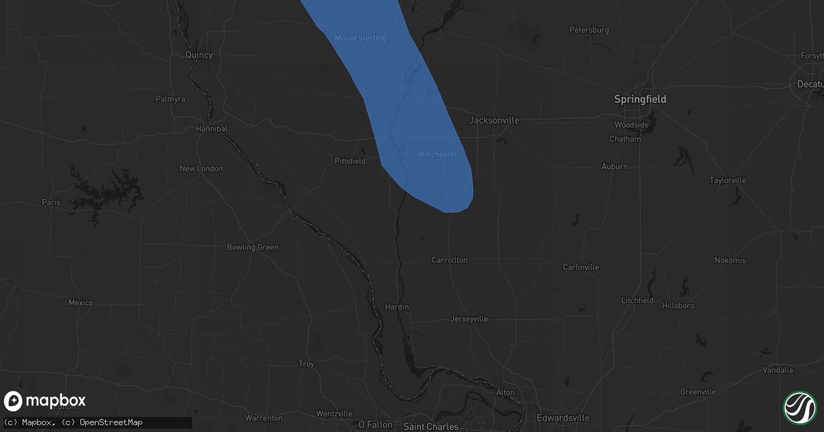 Hail map in Hillview, IL on July 20, 2026
