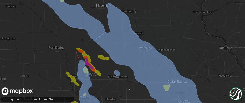 Hail map in Holland, IA on July 20, 2026