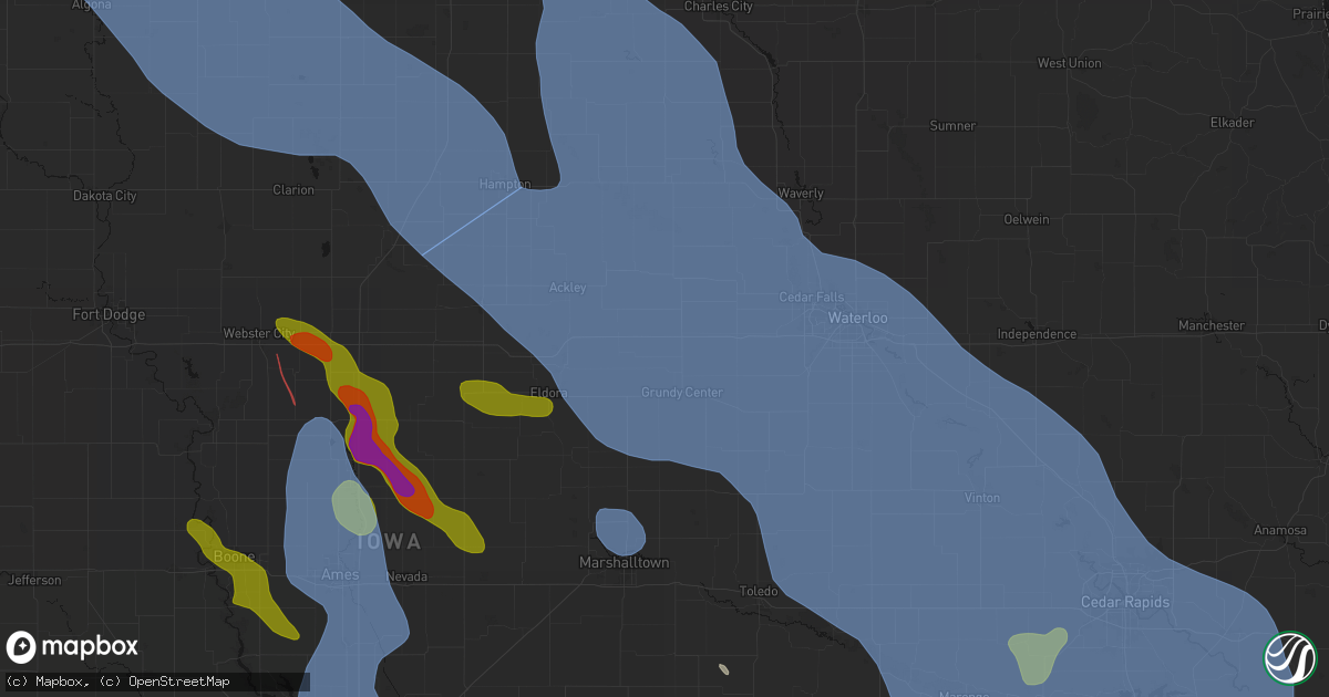 Hail map in Holland, IA on July 20, 2026