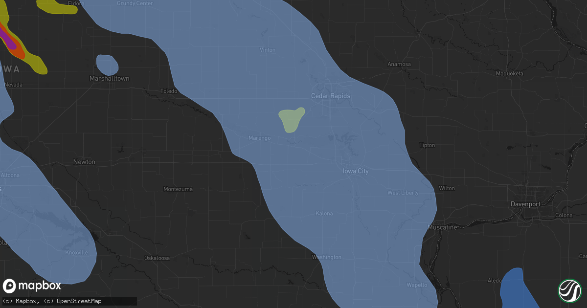 Hail map in Homestead, IA on July 20, 2026
