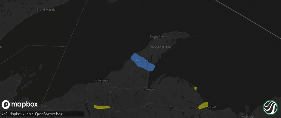 Hail map in Houghton, MI on July 20, 2026