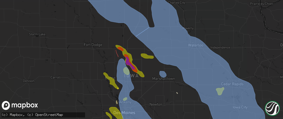 Hail map in Hubbard, IA on July 20, 2026