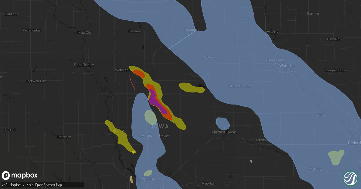 Hail map in Hubbard, IA on July 20, 2026