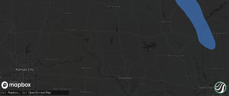 Hail map in Huntsville, MO on July 20, 2026