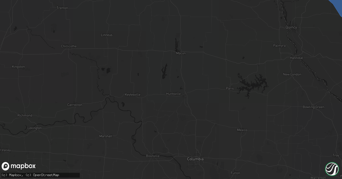 Hail map in Huntsville, MO on July 20, 2026