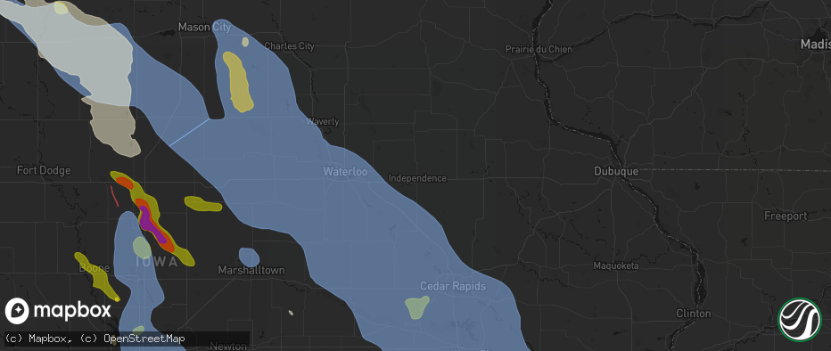 Hail map in Independence, IA on July 20, 2026