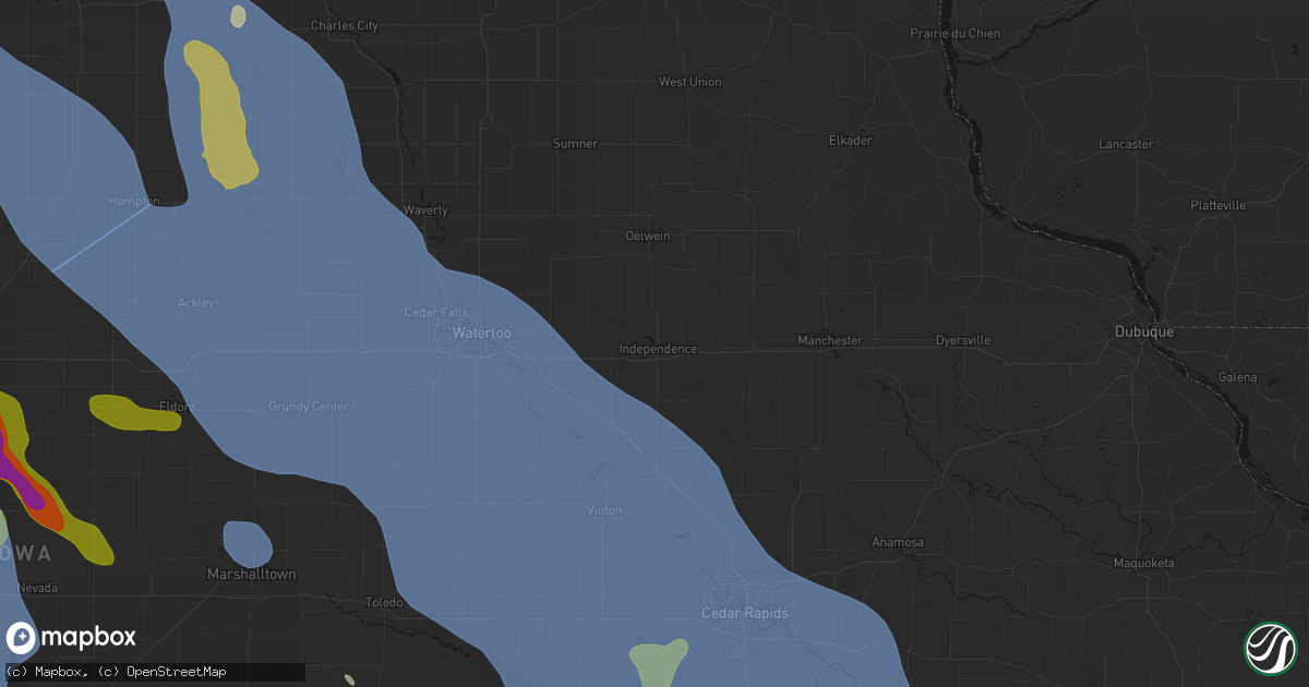 Hail map in Independence, IA on July 20, 2026