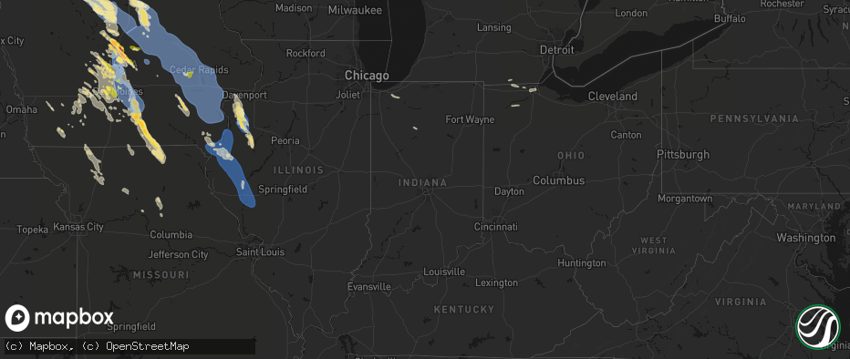 Hail map in Indiana on July 20, 2026