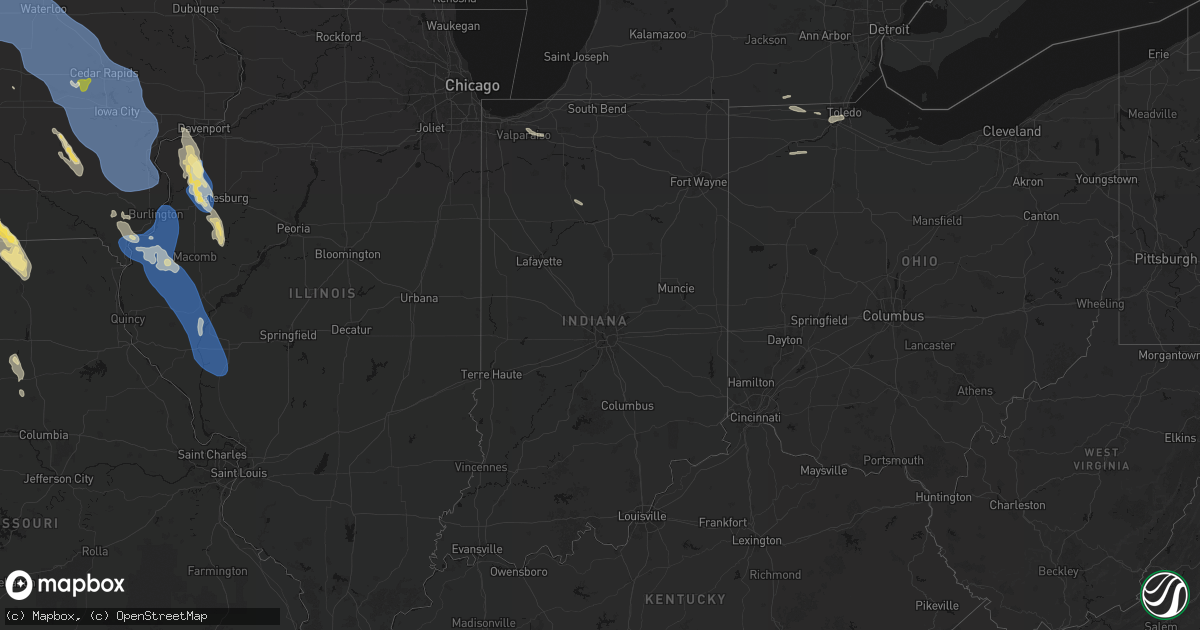 Hail map in Indiana on July 20, 2026