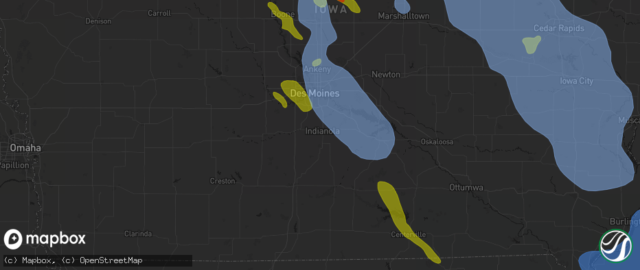 Hail map in Indianola, IA on July 20, 2026