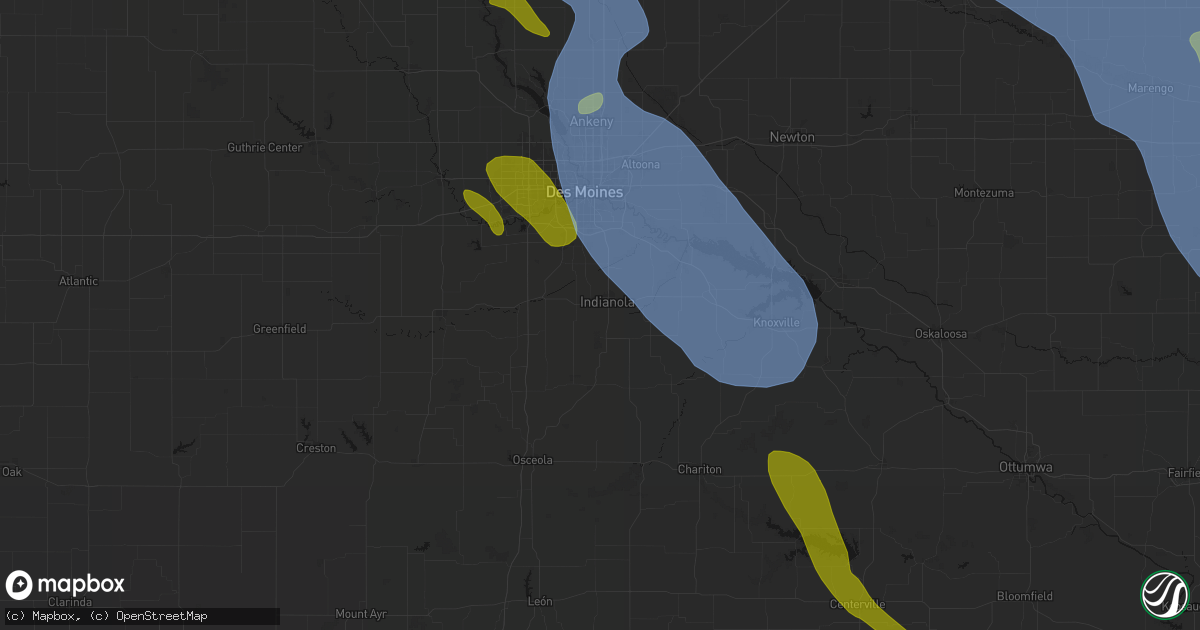 Hail map in Indianola, IA on July 20, 2026