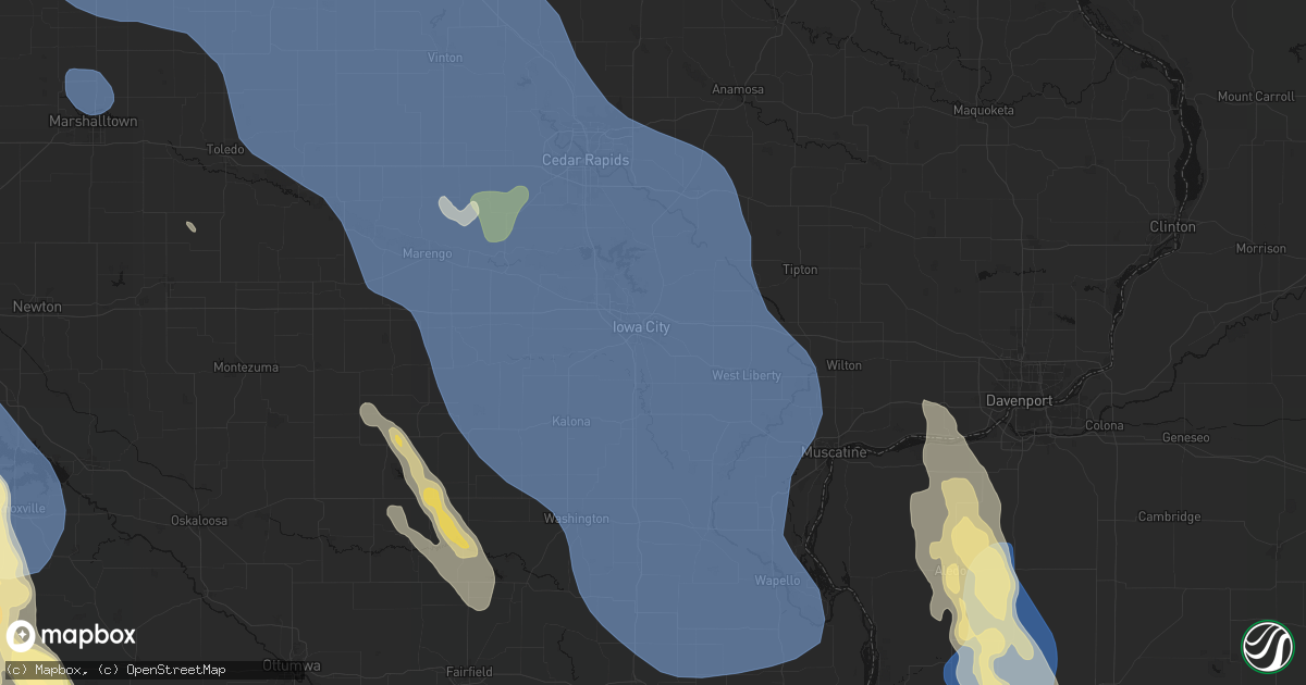Hail map in Iowa City, IA on July 20, 2026