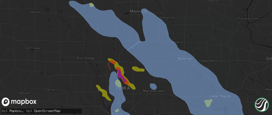 Hail map in Iowa Falls, IA on July 20, 2026