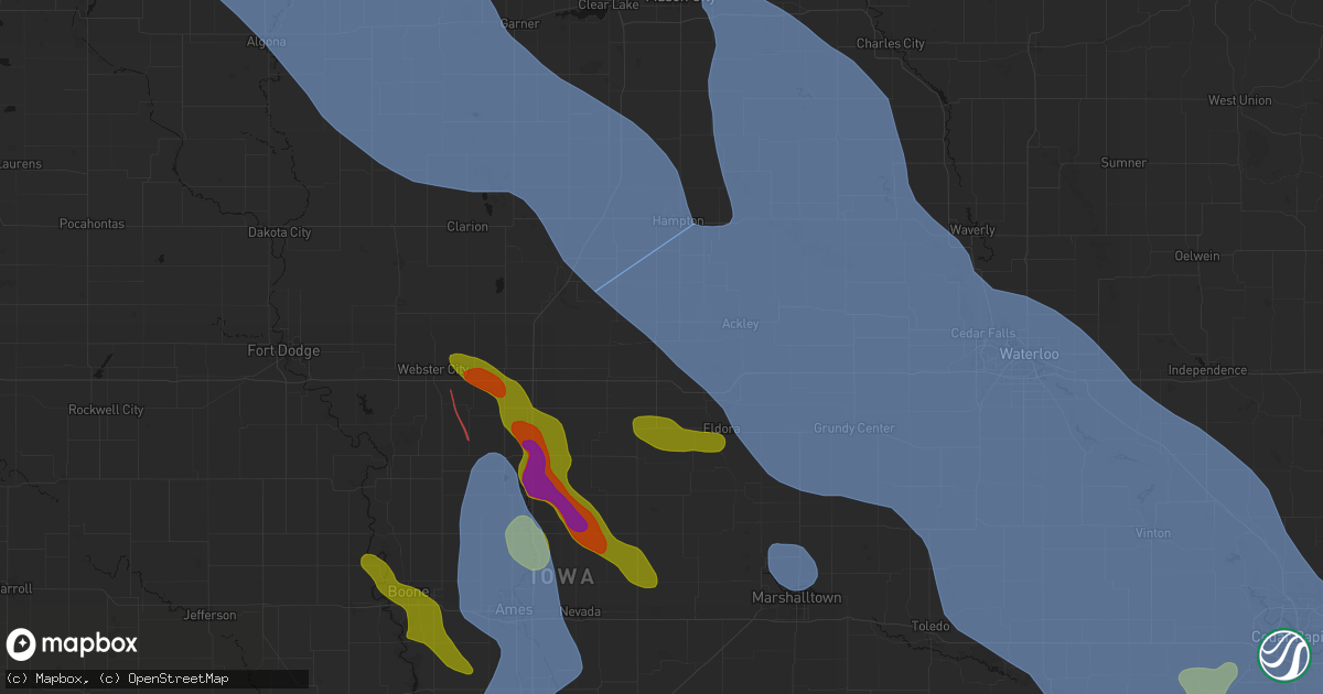 Hail map in Iowa Falls, IA on July 20, 2026