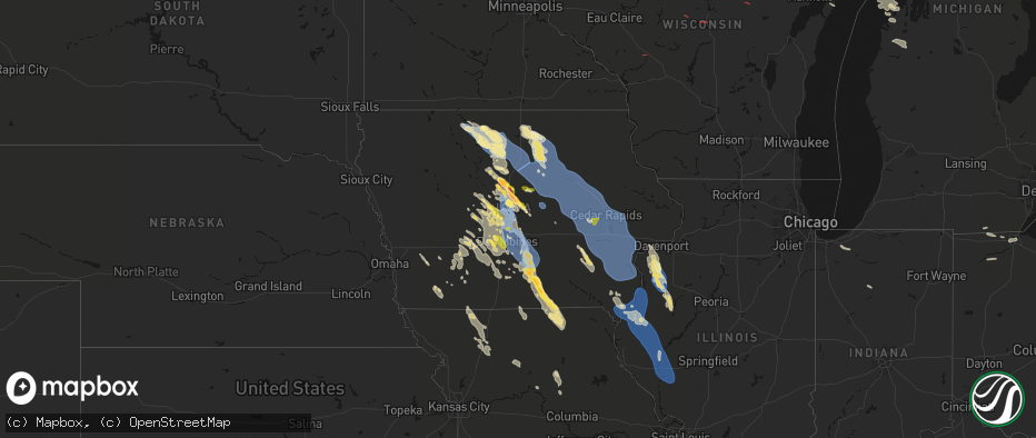 Hail map in Iowa on July 20, 2026