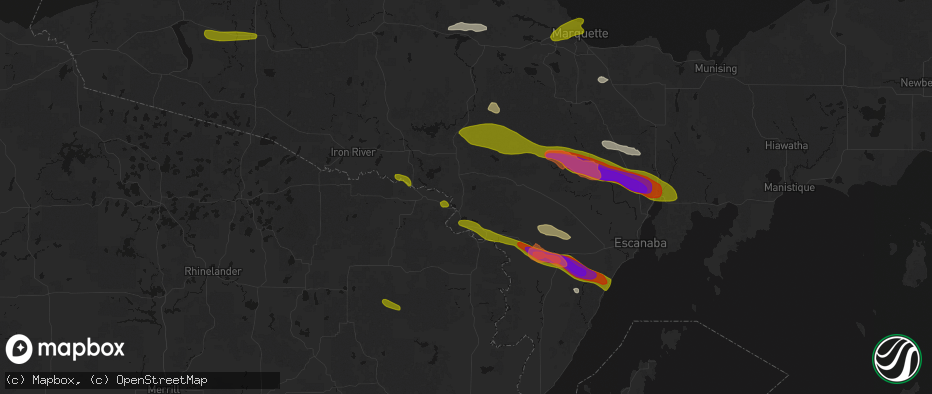 Hail map in Iron Mountain, MI on July 20, 2026