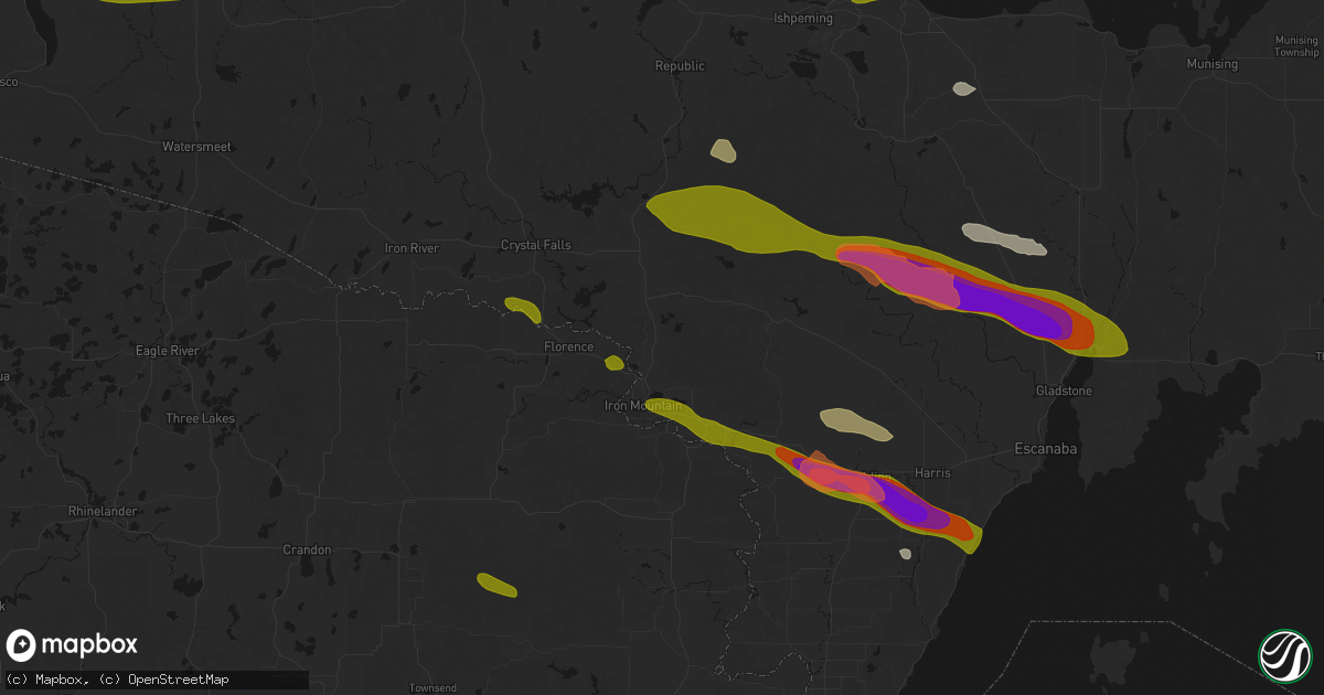 Hail map in Iron Mountain, MI on July 20, 2026