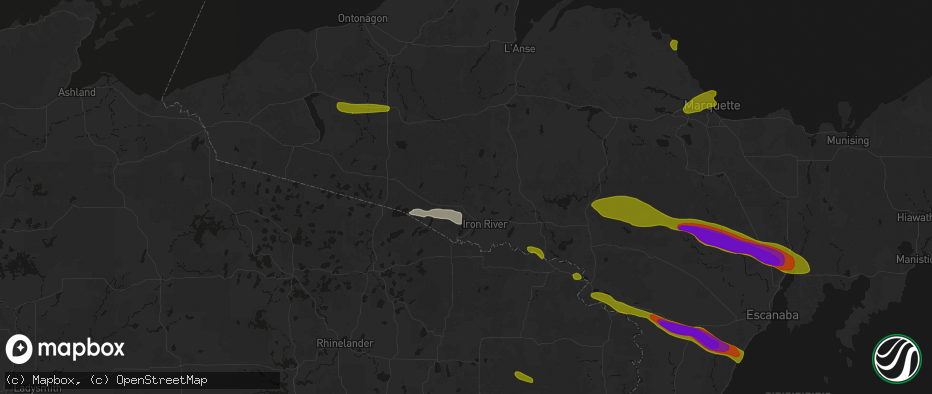 Hail map in Iron River, MI on July 20, 2026