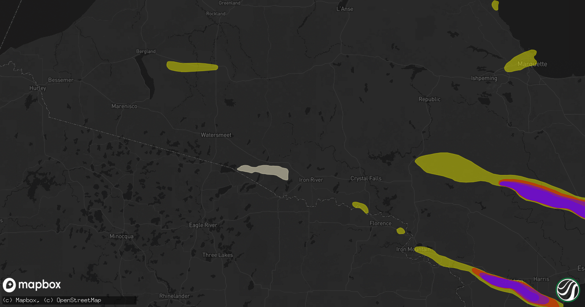 Hail map in Iron River, MI on July 20, 2026