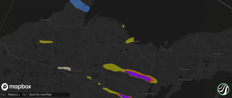 Hail map in Ishpeming, MI on July 20, 2026