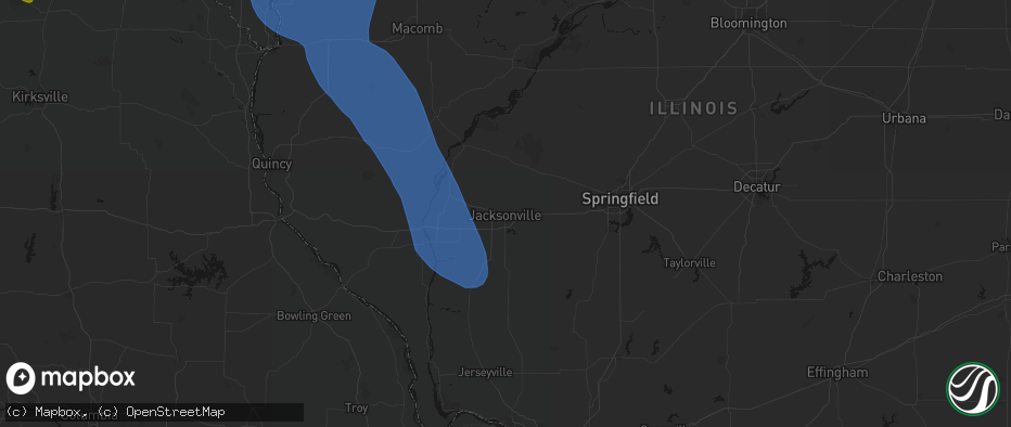 Hail map in Jacksonville, IL on July 20, 2026