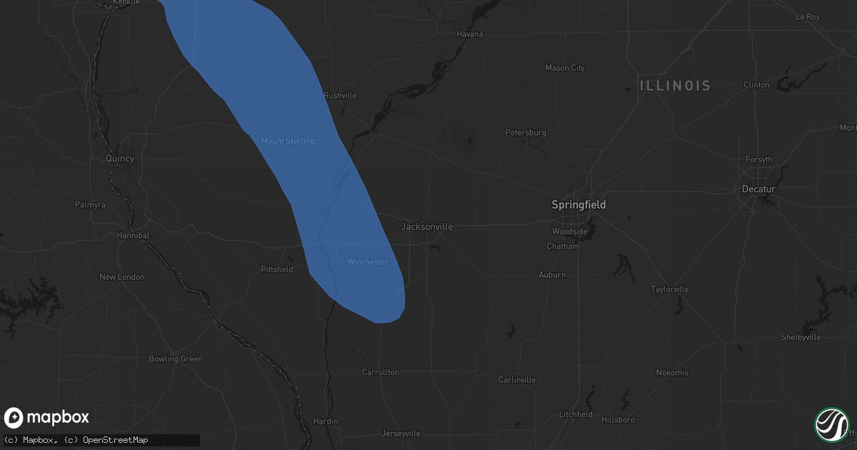 Hail map in Jacksonville, IL on July 20, 2026