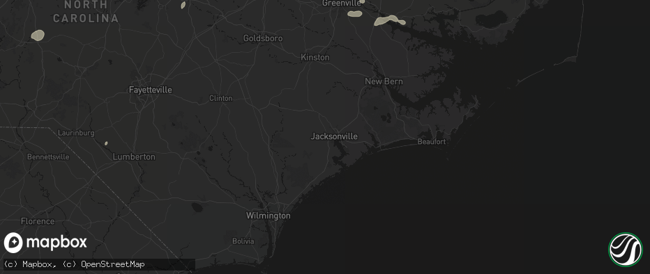 Hail map in Jacksonville, NC on July 20, 2026