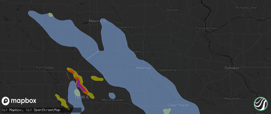 Hail map in Janesville, IA on July 20, 2026