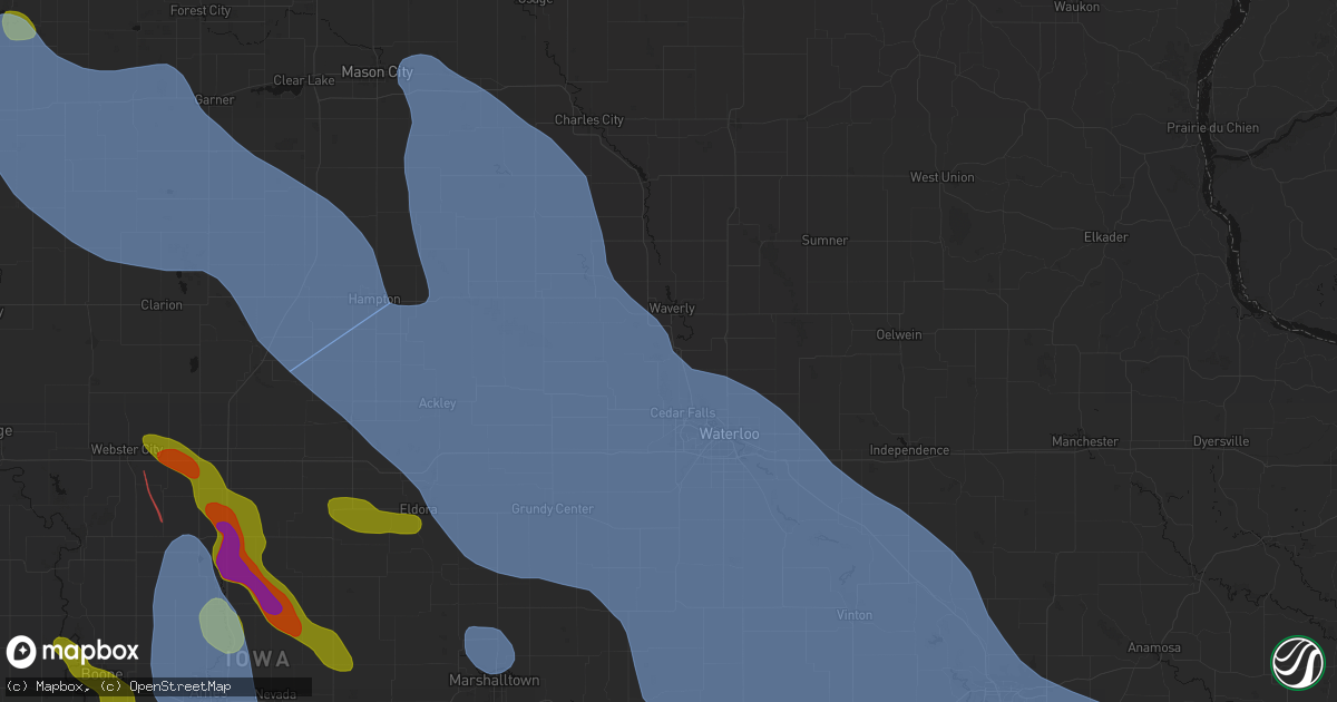 Hail map in Janesville, IA on July 20, 2026