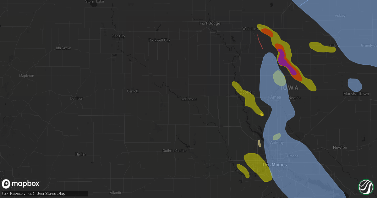 Hail map in Jefferson, IA on July 20, 2026