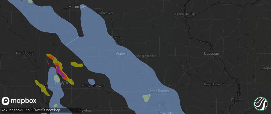 Hail map in Jesup, IA on July 20, 2026