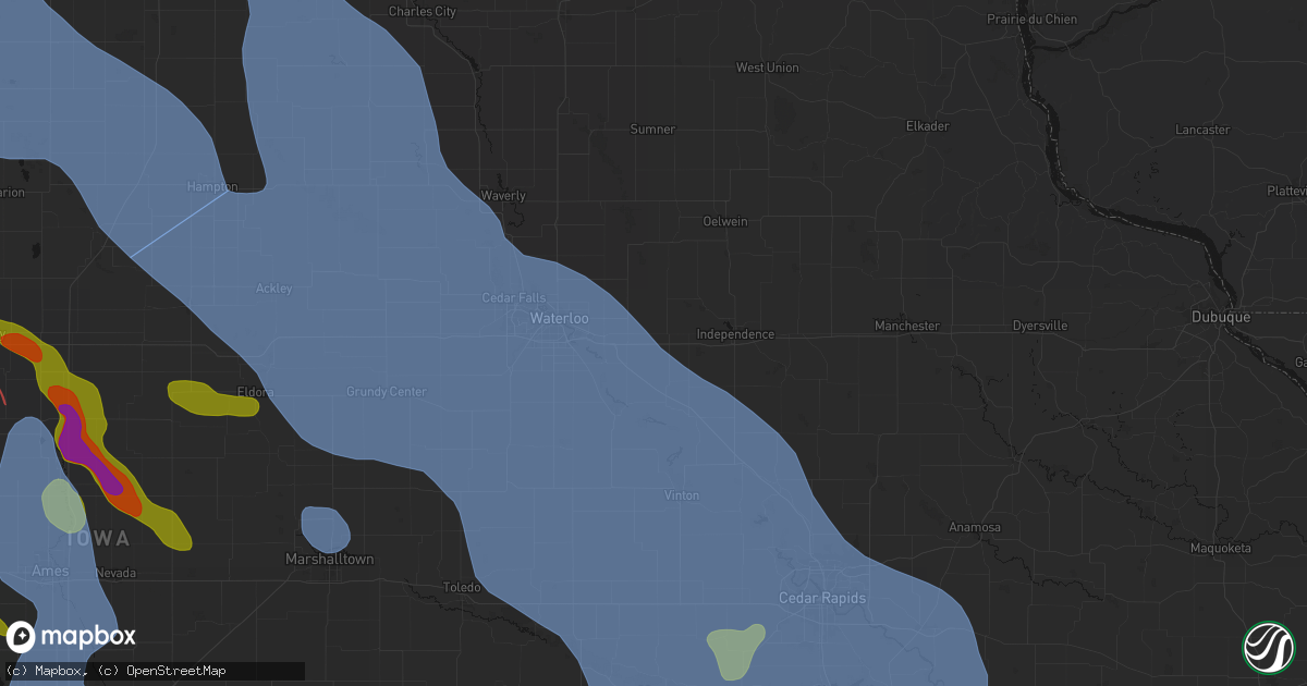 Hail map in Jesup, IA on July 20, 2026