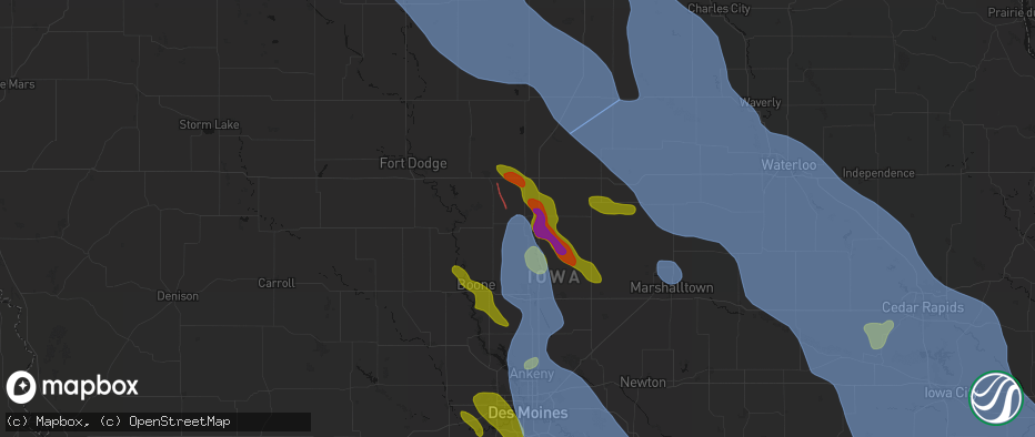 Hail map in Jewell, IA on July 20, 2026
