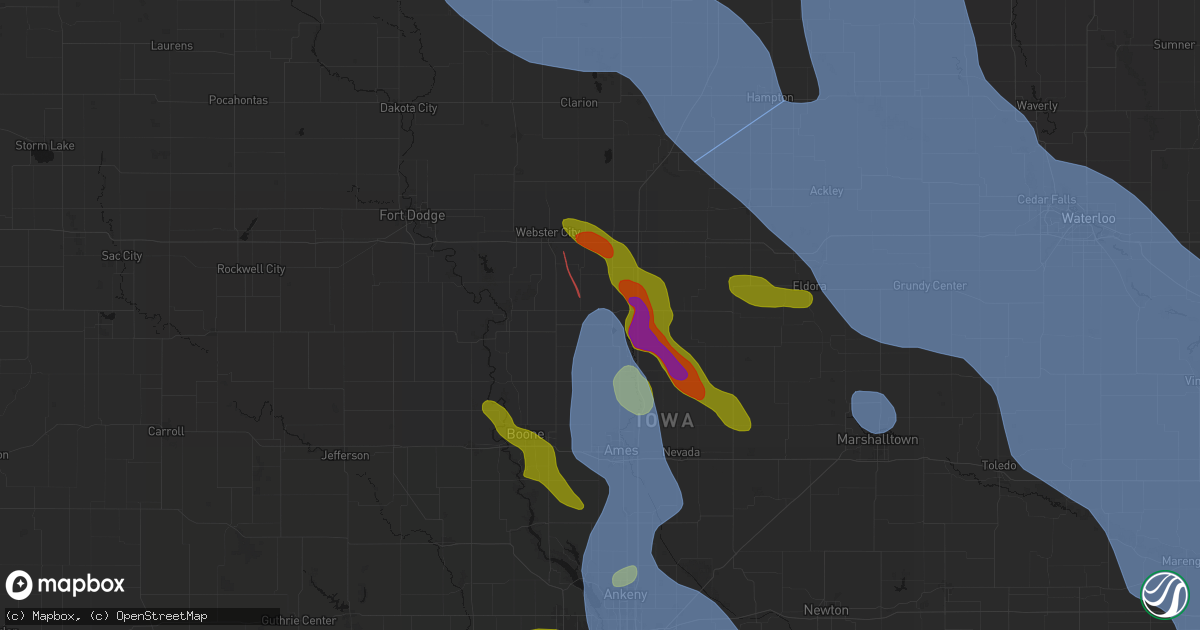 Hail map in Jewell, IA on July 20, 2026