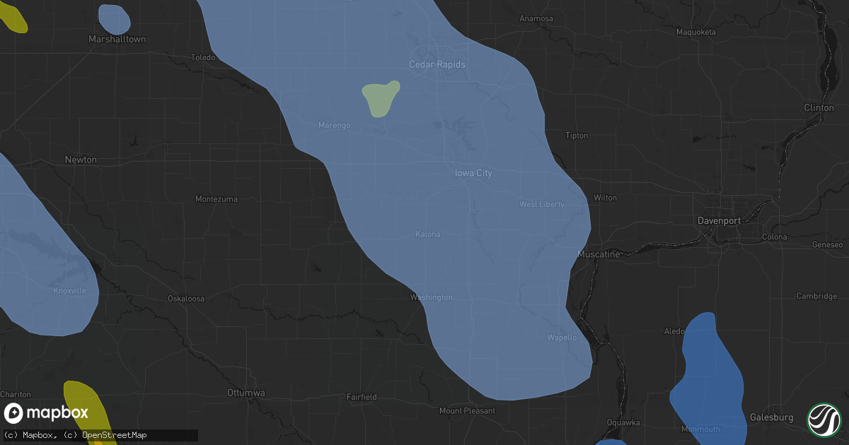 Hail map in Kalona, IA on July 20, 2026