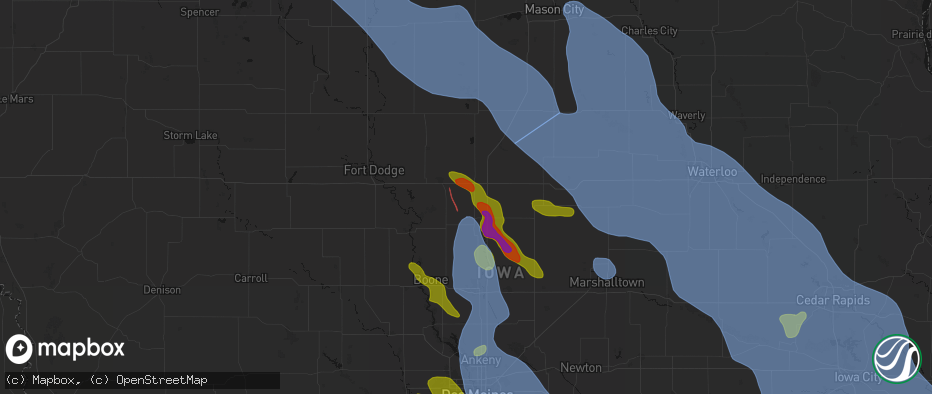 Hail map in Kamrar, IA on July 20, 2026
