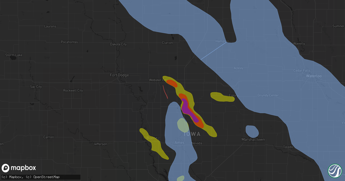 Hail map in Kamrar, IA on July 20, 2026
