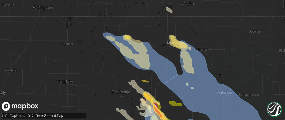 Hail map in Kanawha, IA on July 20, 2026