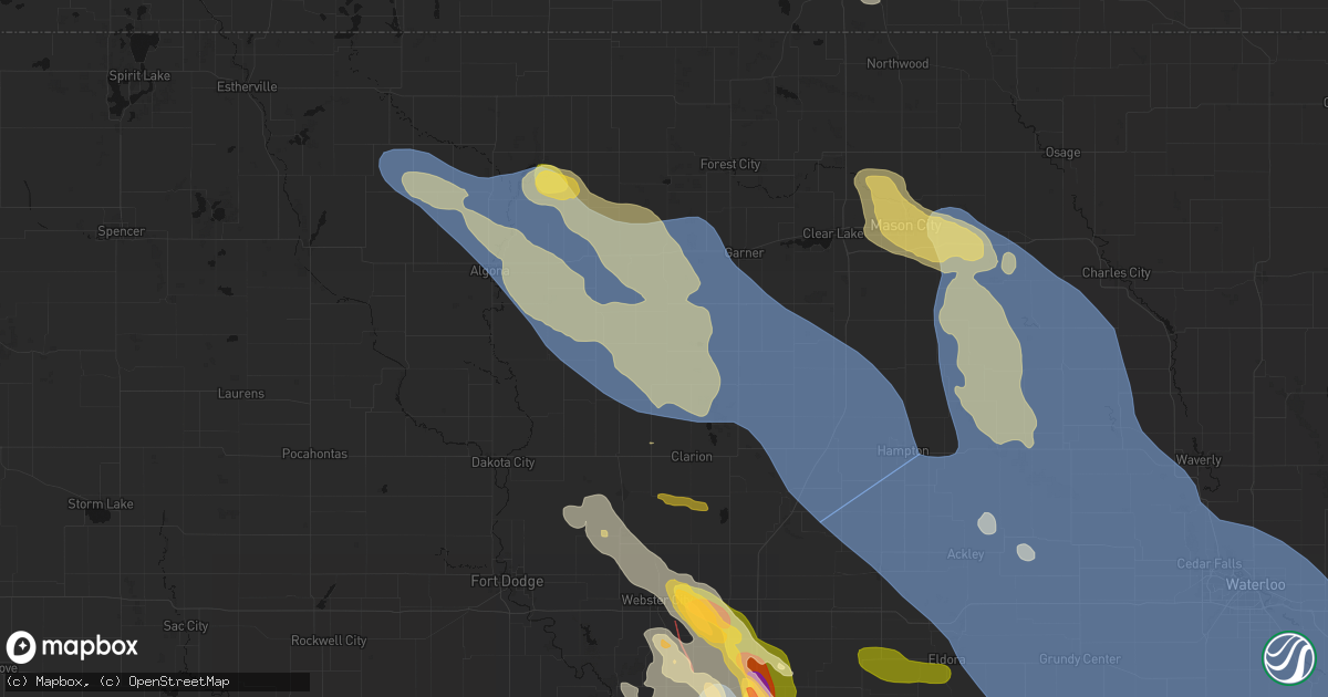 Hail map in Kanawha, IA on July 20, 2026